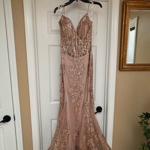 Jovani Rose Gold Sequence corset bodice Mermaid prom dress size 6 Brand new